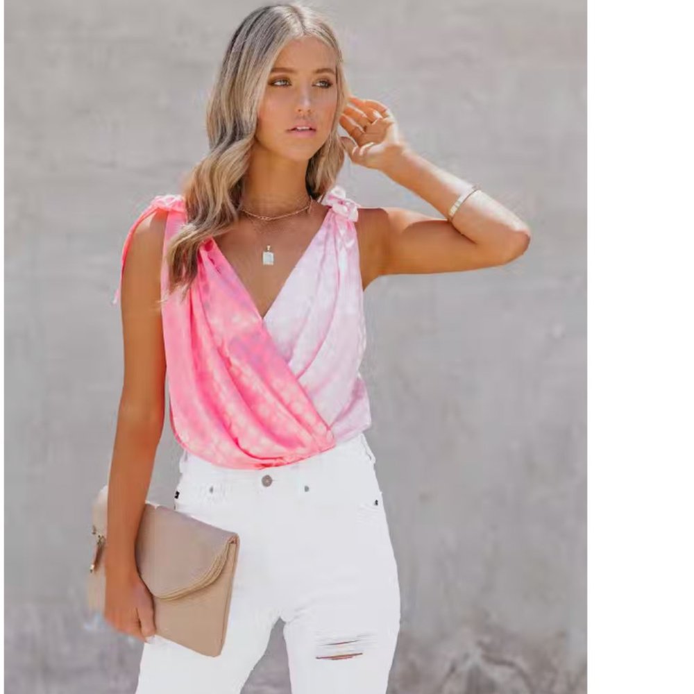 M - VICI Love Songs Satin Embossed Drape Tie Bodysuit